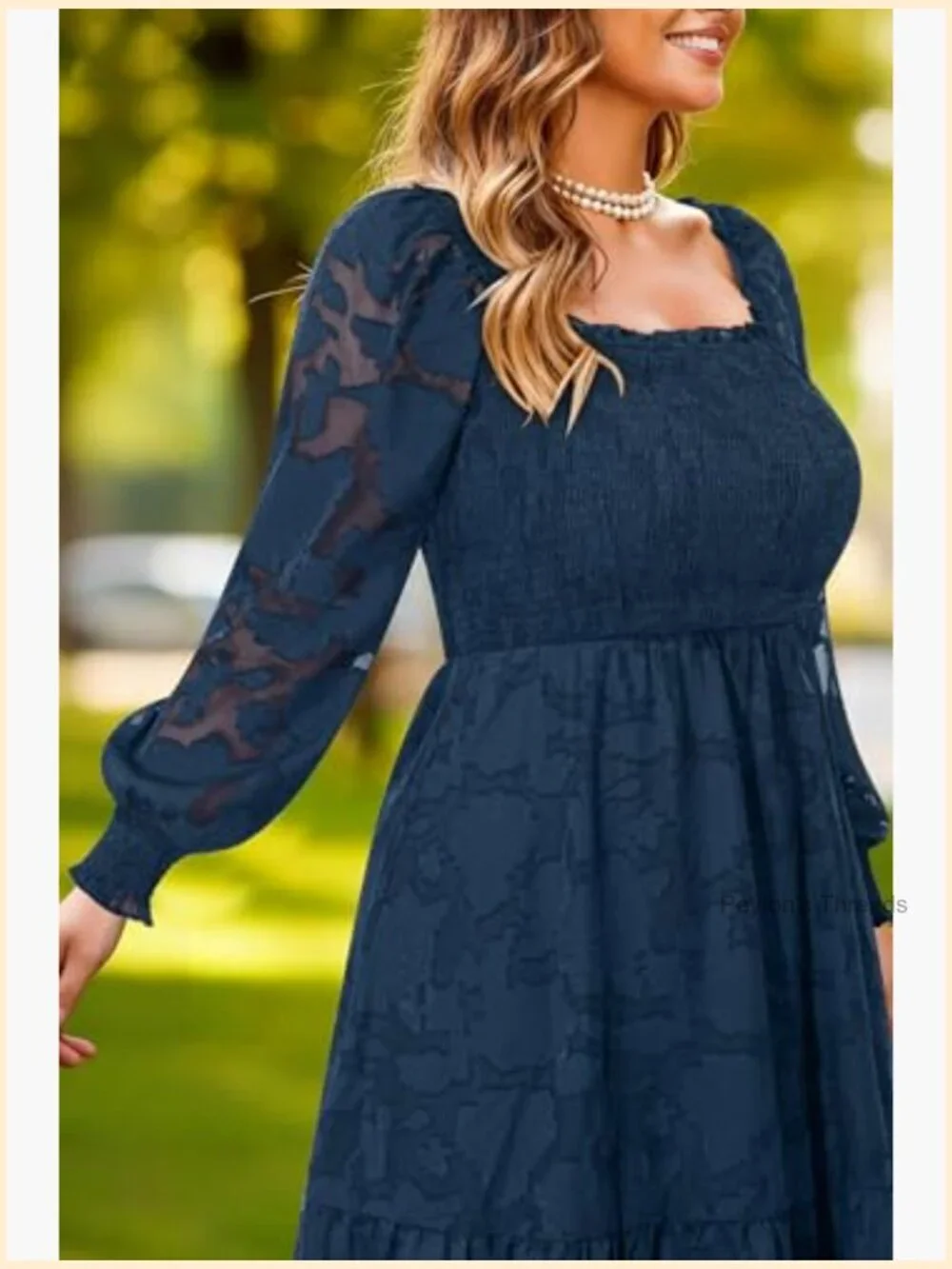 Plus Size Floral Lace A-Line Midi Dress Long Sleeve Fall Wedding Guest